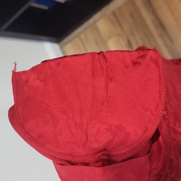 Vtg STYLEWORKS Red Floral Silk Japanese Inspired Keyhole Waist Tie Midi Dress - Picture 10 of 14